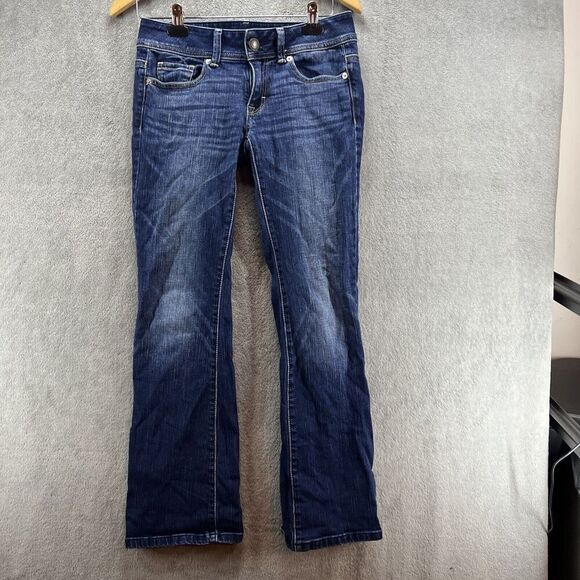 American Eagle Jeans Womens 2 Short Original Boot Stretch Blue Denim Dark Wash - Picture 1 of 8